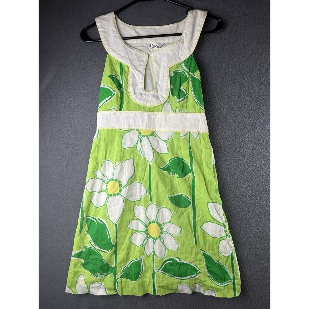 Lilly Pulitzer Lime Green Floral Mini Dress with White Trim